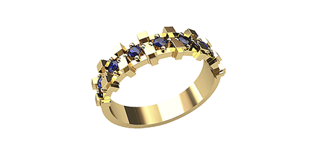 кт218 Золотое колечко с синими фианитами.