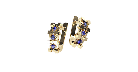 кт219 Золотые серьги с синими фианитами.