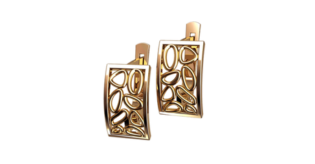 кт235 Прямоугольные золотые серьги.