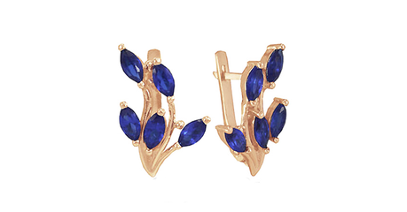 кт328 Серьги с синими маркизами 