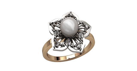 кт361 Золотое кольцо «Цветок с жемчугом».