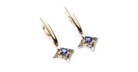 кт419 Серьги-подвески из комбинированного золота с квадратными формами. 