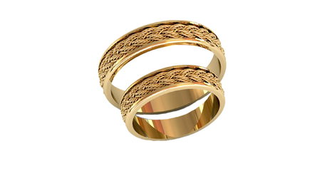 ко030 Кольцо обручальное с рельефным рисунком  (косичкой)