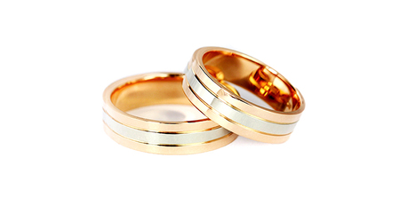 ко083 Плоские трёхсоставные обручальные кольца 