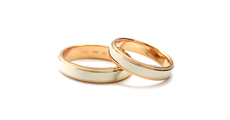 ко096 Двухуровневые плоские глянцевые обручальные кольца 