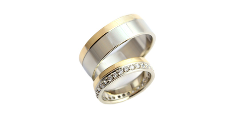 ко103 Двухцветные плоские обручальные кольца с комфортной посадкой 