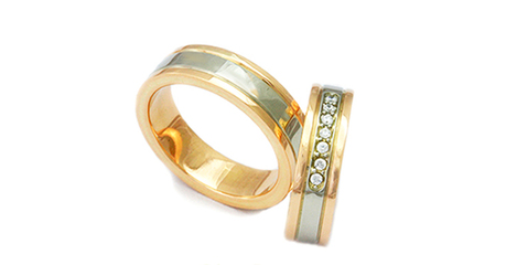ко105 Плоские глянцевые обручальные кольца в двух цветах золота 