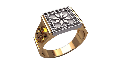 пч018 Перстень Крест Сварога - площадка в форме квадрата