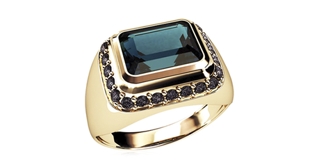 пч034 Печатка с зелёным камнем формы октагон