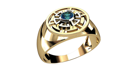 пч037 Печатка с зелёным фианитом 