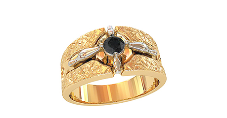 пч049 Мужская печатка  с накладкой из белого золота 