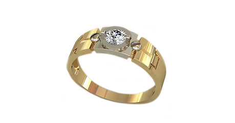 пч088 Печатка с накладкой из белого золота 