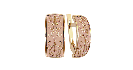 ср060 Прямоугольные серьги с узором из золота. 