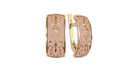 ср060 Прямоугольные серьги с узором из золота. 