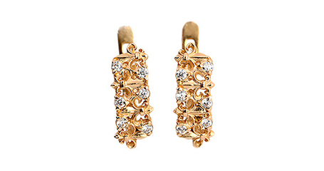 ср075 Золотые повседневные серьги с фианитами.