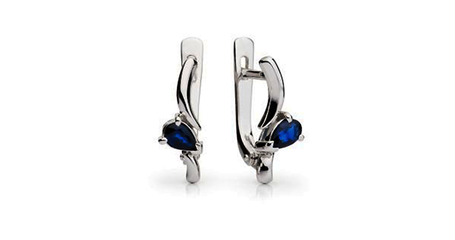 ср098 Серьги в белом золоте с синими грушами 