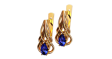 ср109 Серьги с синтетическими сапфирами в форме груши 