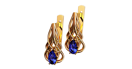 ср109 Серьги с синтетическими сапфирами в форме груши 