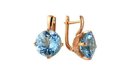 ср122 Золотые серьги с голубыми вставками.