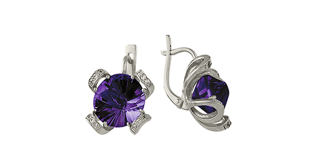 ср133 Объёмные серьги с фиолетовыми вставками.