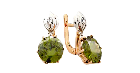 ср146 Золотые серьги с фианитами оливкового цвета 