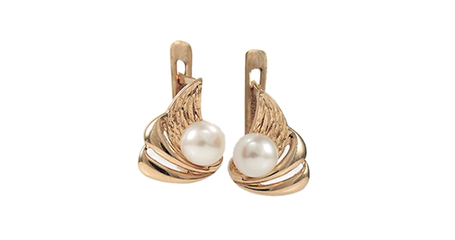 ср164 Золотые серьги с белым жемчугом 