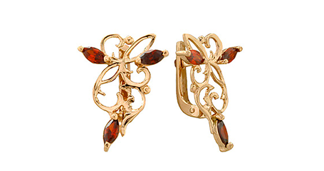 ср173 Серьги ажурные с красными маркизами 