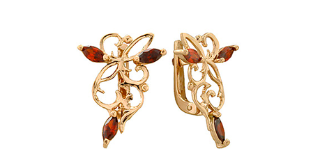 ср173 Серьги ажурные с красными маркизами 