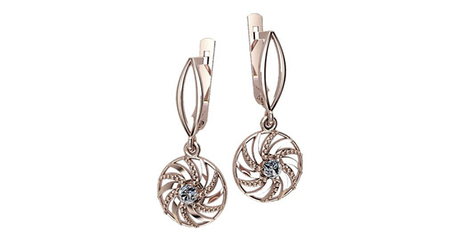 ср223 Серьги-подвески круглой формы с фианитами 