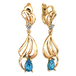 ср235 Золотые серьги-подвески с голубыми грушами 