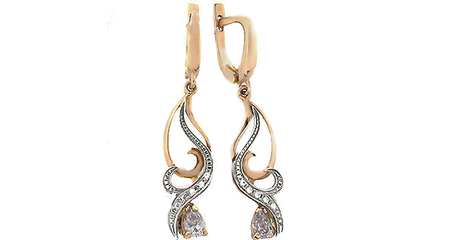 ср255 Нарядные золотые серьги-подвески с камнями 