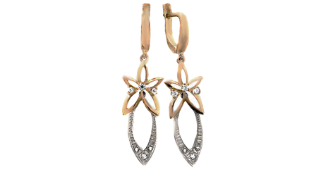 ср257 Длинные золотые серьги с фианитами 