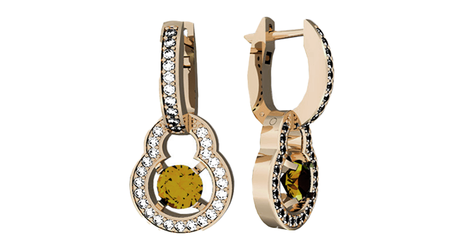 ср267 Массивные золотые серьги-подвески с фианитами 