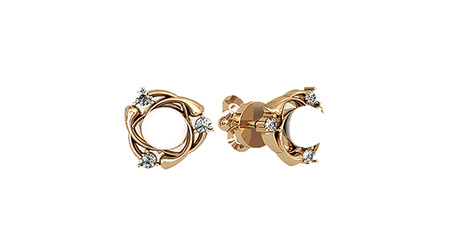 сц019 Серьги-пусеты с жемчугом и фианитами 