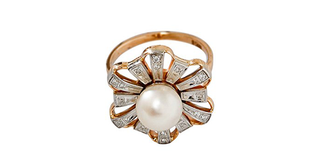 ск010 Изысканное золотое кольцо с жемчугом